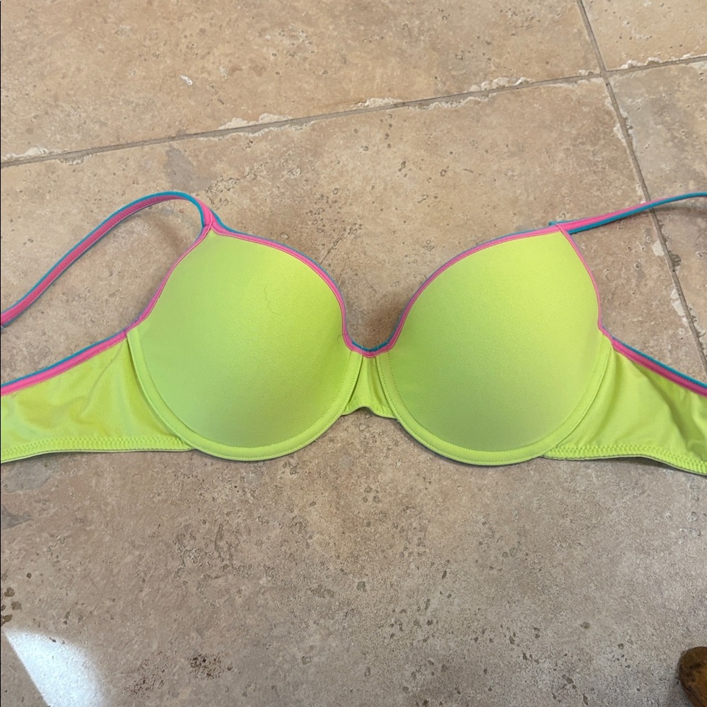 Fruit of the Loom Neon Green Bra with Pink and Blue Trim